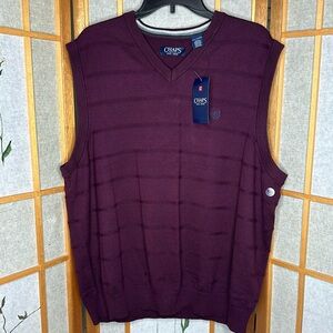 NWT Chaps Men's Sweater Vest Classic Fit Burgundy V-Neck, Ribbed pattern Sz: 2XL